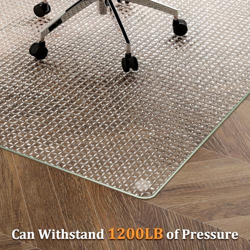 GLSLAND 46"x55" Tempered Glass Chair Mat – Checkered Patterned Desk Mats - Image 3