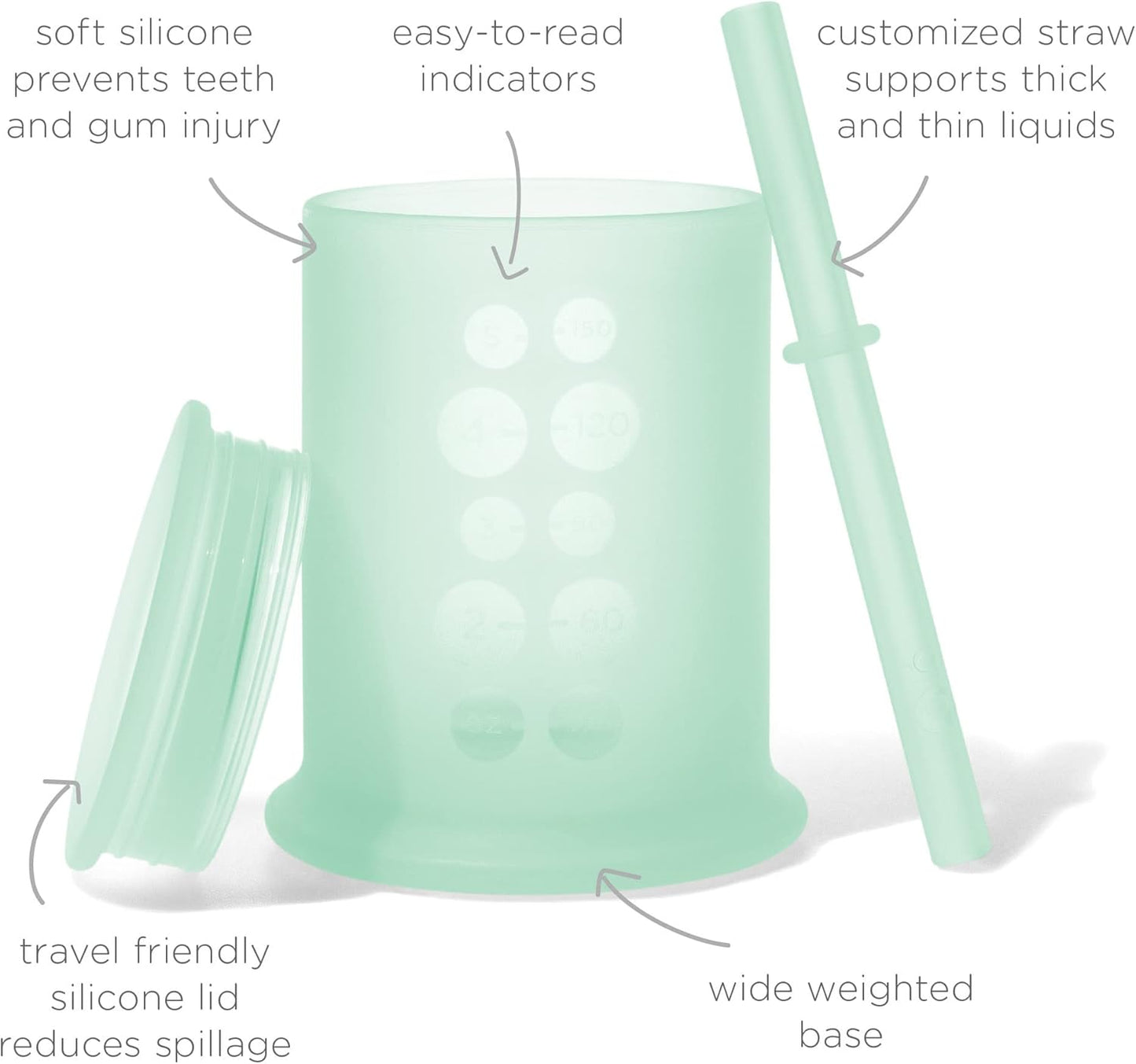 Olababy Silicone Training Cup with Straw Lid | Babies Water Drinking Cup | 6+ Mo Infant To 12-18 Months Toddler | Sippy Cup For Kids & Smoothie Cup | Baby Led Weaning (Mint, 5 oz)