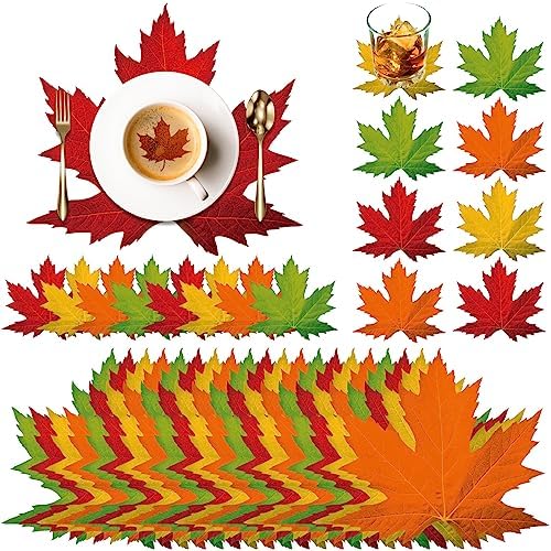 Geosar 200 Pcs Fall Harvest Leaf Disposable Paper Placemats Set by Geosar