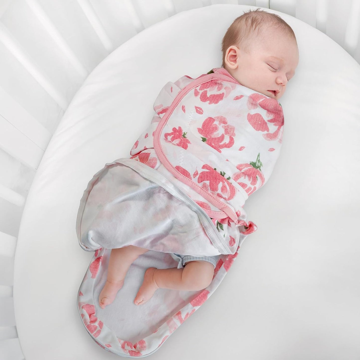 GLLQUEN BABY Baby Swaddle Sleep Sacks with Zipper - 3-Pack Newborn Swaddling Sack, Baby Swaddles Sleep Sack 0-3 Months,Pink Floral or Leaves, Swaddling Blankets 3 Pack Wrap Set, Easy Change Swaddle