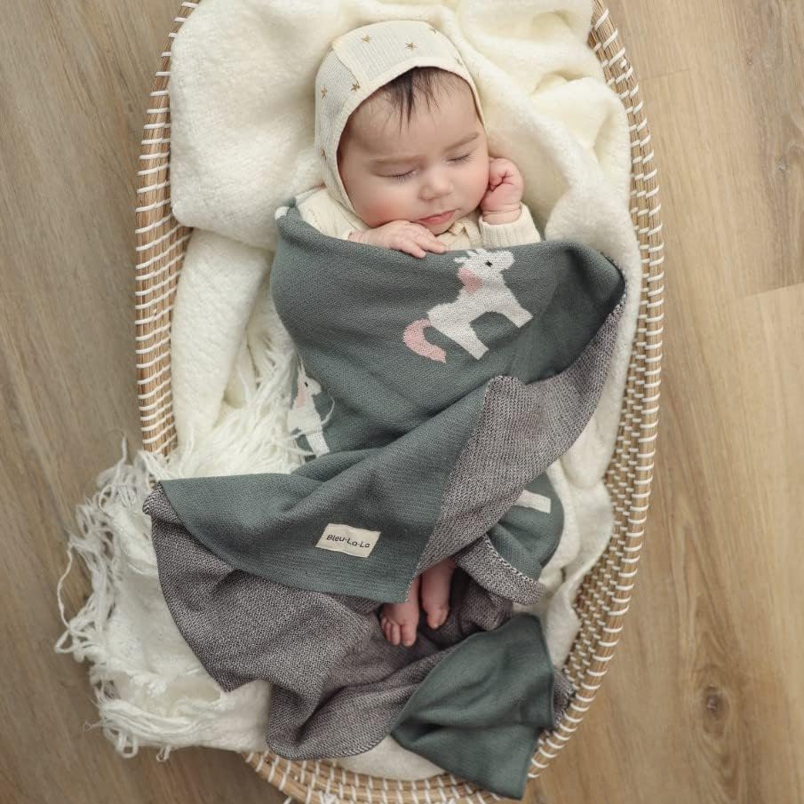 Receiving Blanket for Baby Girls and Boys 100% Cotton Buttery Soft Cozy Receiving Swaddle Crib Stroller Blanket for Shower Gift Registry for Newborns, Infants, Toddlers (Unicorn - Sage)