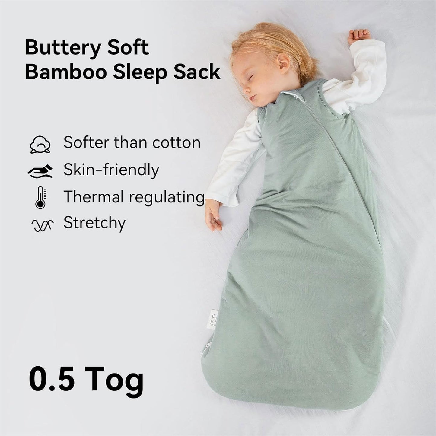 BubblePanda Rayon Made from Bamboo Sleep Sack 18-24 Months 0.5 Tog Soft Lightweight Toddler Sleep Sack 2t for Babies 2-Way Zipper Wearable Blanket Baby 18 Months