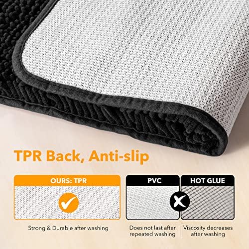 Yeaban Chenille Black Bathroom Rug 17"x24", Non-Slip Rubber Backing - Image 3