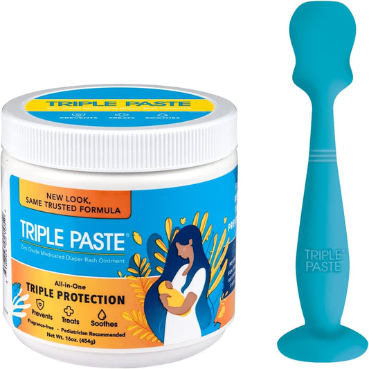 Triple Paste Diaper Rash Cream and Spatula Bundle - 16 oz Zinc Oxide Ointment and Spatula Treatment, Soothe and Prevent Rash with a Pediatrician-Recommended Hypoallergenic Formula