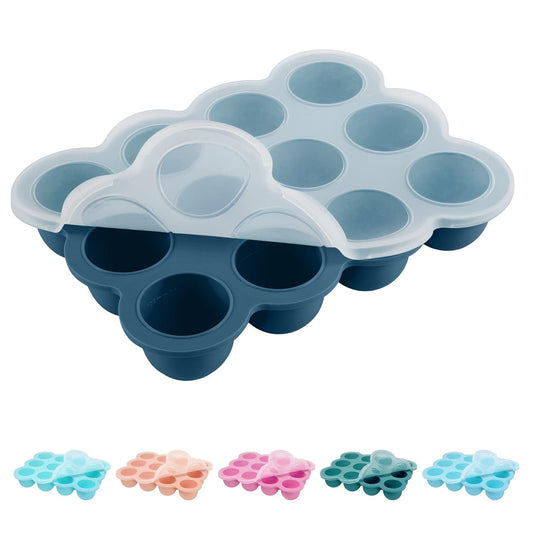 Baby Food Storage - 12 x 1.5OZ Silicone Freezer Tray with Lid, Containers for Homemade Purees - Midnight Blue