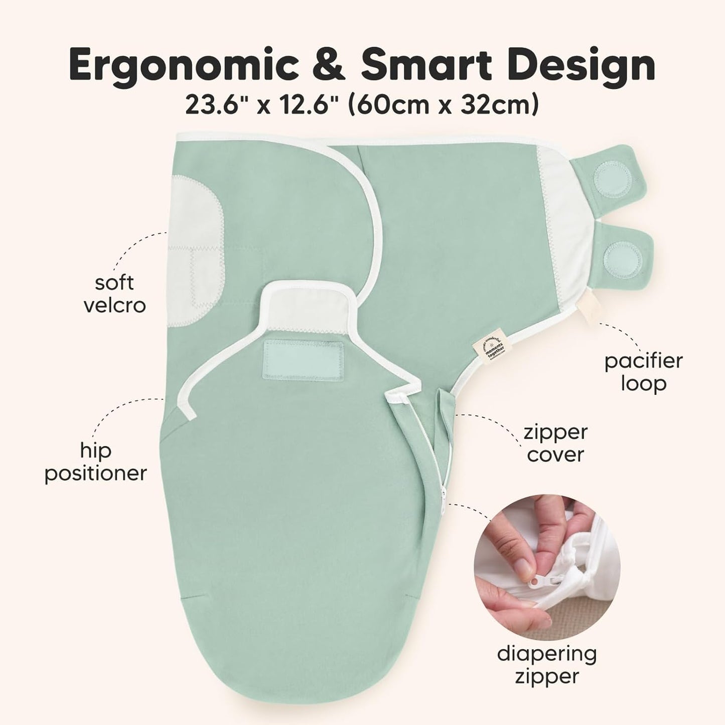 Baby Swaddle Sleep Sacks with Zipper - 3-Pack Swaddles for Newborns 3-6 Months, Infant, Baby Girls, Boys, Soft & Durable Newborn Sleep Sack, Easy Diaper Change Swaddling Blanket (Sage, L)