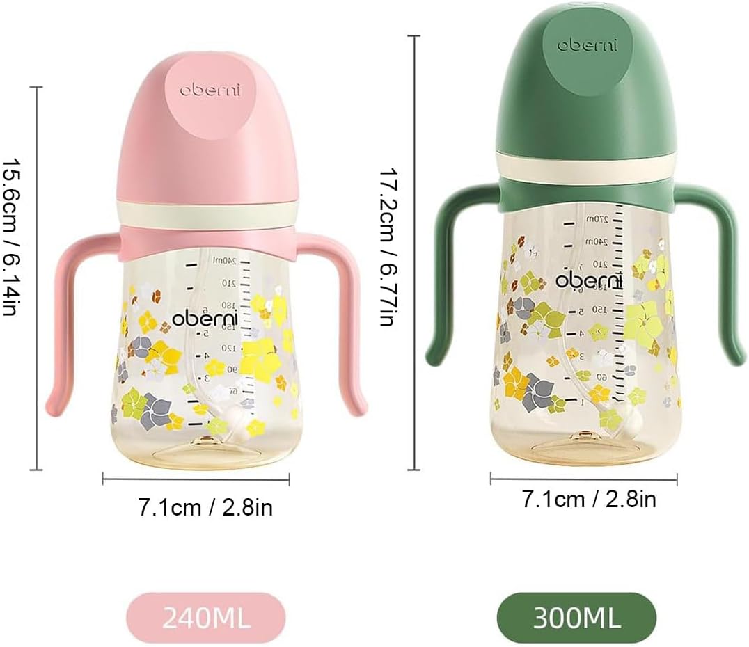 Toddler Sippy Cup 10oz, Weighted Straw Baby Drinking Water Bottle with Valved Spout for 6+ Months, 300ml/Green/2Pack
