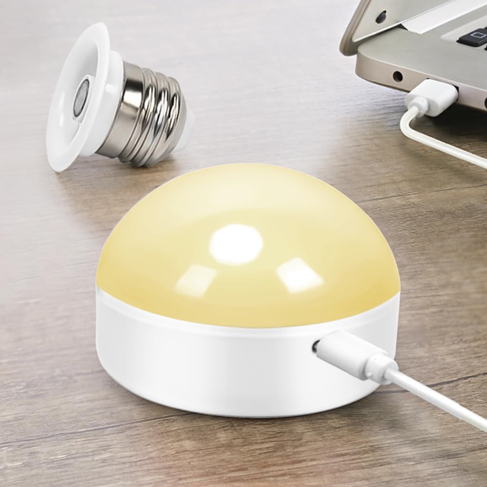 BLUEYE Rechargeable Battery Operated Light Bulb,2Packs,300LM,40W Equivalent,E26 Detachable Charging(E12 available),4 Color Temperature,Remote Control Puck Emergency Lamp,Timer,Dimmer,For Non-Hardwired