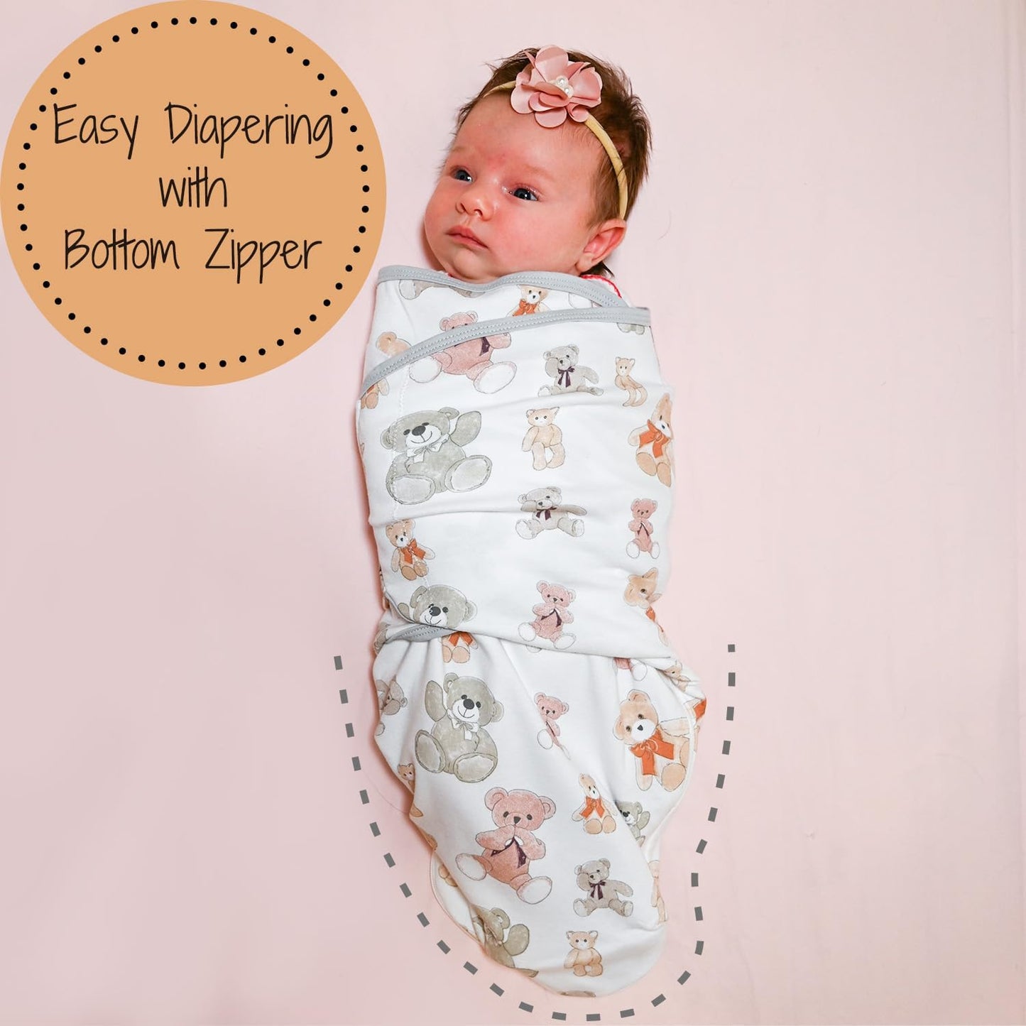LollyBanks Baby Swaddles, 100% Organic Cotton Sleep Swaddle Sacks 0-3 Months, Newborn Swaddles with Easy Change Zipper, Swaddle Blanket Wrap, Baby Registry Must Haves (Teddy Bear Print)