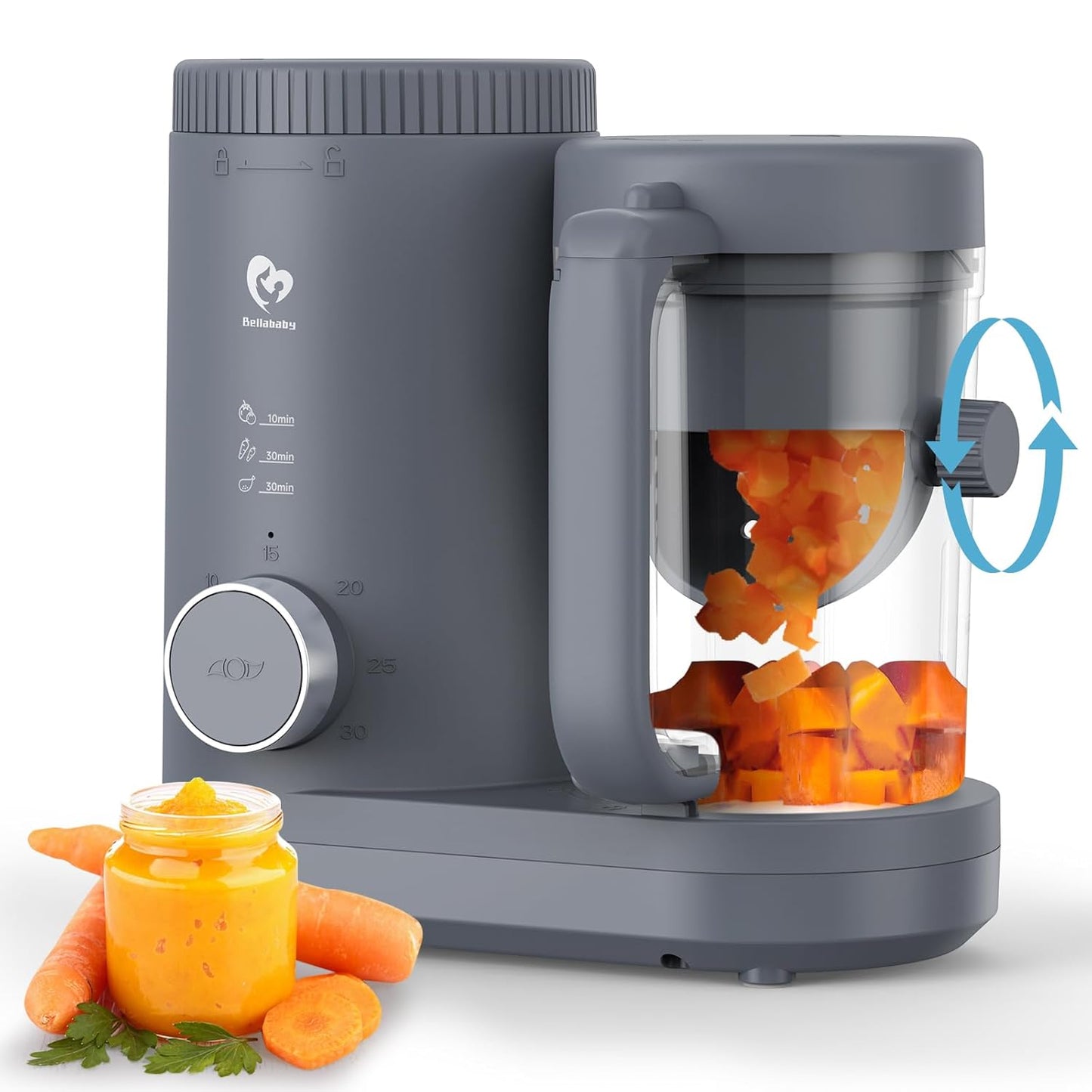 Baby Food Maker Bellababy Baby Food Processor, Puree Blender Steamer with Reversible Steam Basket, One Button Easy Operation & Large Opening for Easy Cleaning