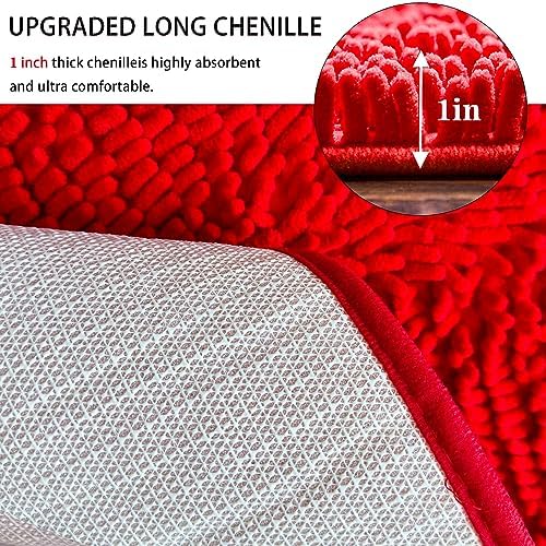 Half Round Bath Mat Red Bathroom Rugs Semicircle Chenille Bath Rugs Water - Image 5