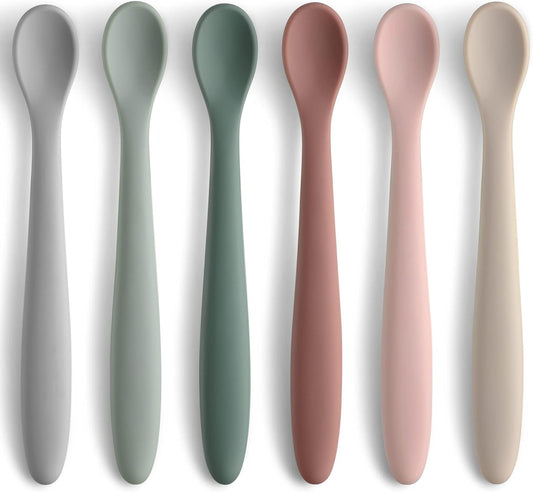 6-Piece Silicone Baby Feeding Spoons, First Stage Infant Spoons, Soft-Tip Easy on Gums I Baby Training Spoon | Infant Utensils Feeding Supplies, Dishwasher & Boil-proof