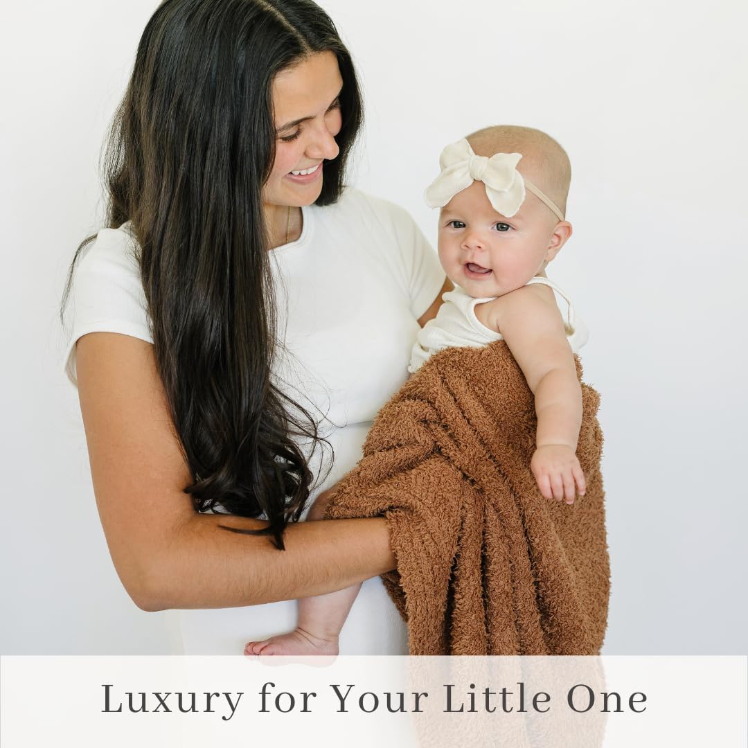 SARANONI Bamboni Luxury Baby Blanket | Plush Blanket for Infant Boys & Girls | Receiving Blanket 30” x 40" | Caramel