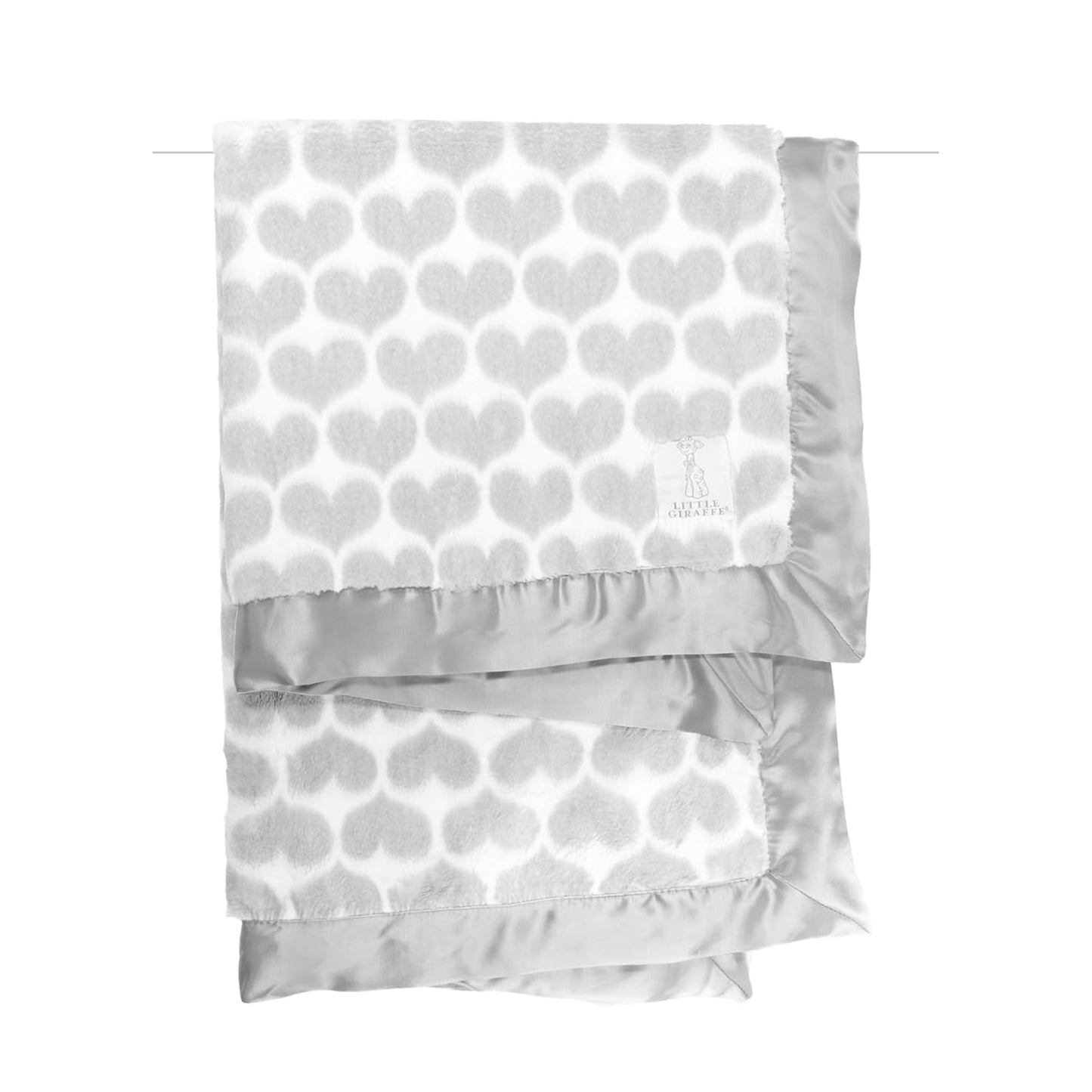 Little Giraffe Baby Blanket - Luxe Soft Blanket with Satin Trim - Baby Stroller Blanket - Newborn Baby Essentials & Baby Gifts - 29"x35" - Heart Army Silver