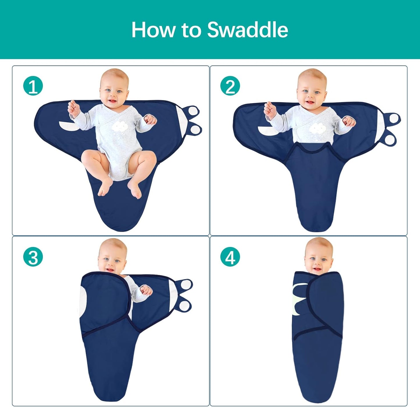 Biloban Baby Swaddles 0-3 Months for Boy & Girl, Cotton Swaddle Blanket, Newborn Essentials, Grey & Navy, 4 Pack