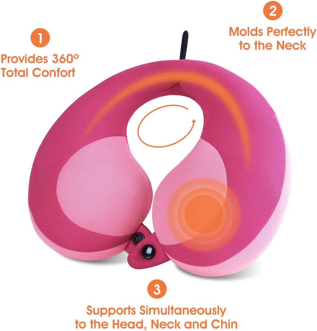 INFANZIA Kids Chin Supporting Travel Neck Pillow, Helps Support Head and Neck, Comfortably Designed for Head, Neck, and Chin Support - Gifts for Toddler/Child/Kids, Pink