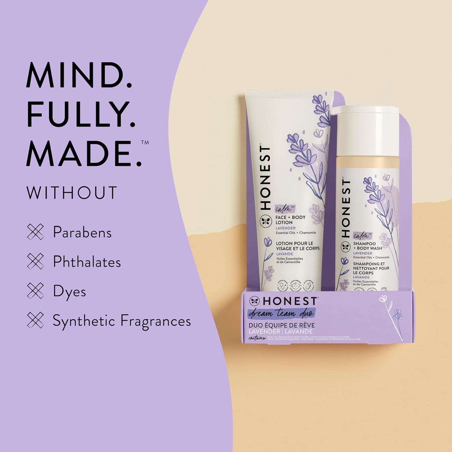 The Honest Company 2-in-1 Cleansing Shampoo + Body Wash and Face + Body Lotion Bundle | Gentle for Baby | Naturally Derived | Lavender Calm, 18.5 fl oz