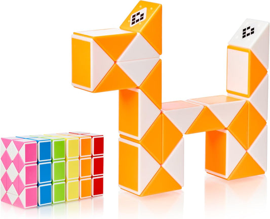CUBIDI® Magic Snake Cube | Fidget Snake Toy for Kids | Travel Toys for Kids Ages 4-8 | Great Gift for Boys and Girls Birthday, Christmas, Stocking Stuffers - 24 Blocks | 0.9 x 0.7 inch | Orange