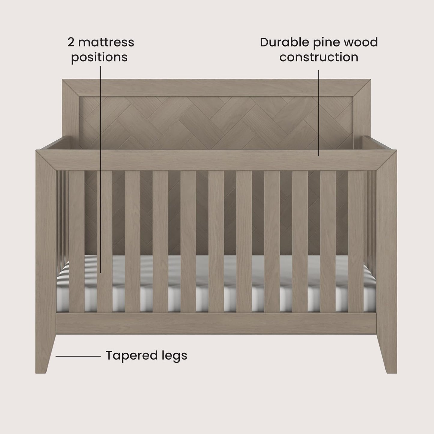 Child Craft Kieran 4-in-1 Convertible Crib, Baby Crib Converts to Day Bed, Toddler Bed and Full Size Bed, 3 Adjustable Mattress Positions, Non-Toxic, Baby Safe Finish (Crescent Gray)