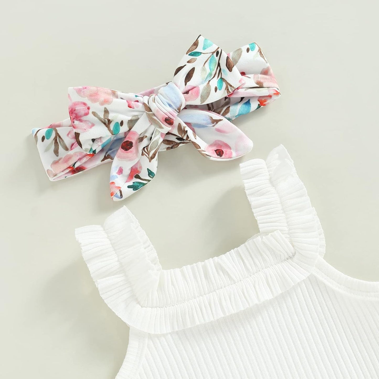 fhutpw Baby Girl Clothes Summer Cute Outfits 3 6 12 18 Months Spaghetti Strap Romper & Floarl Shorts Sets