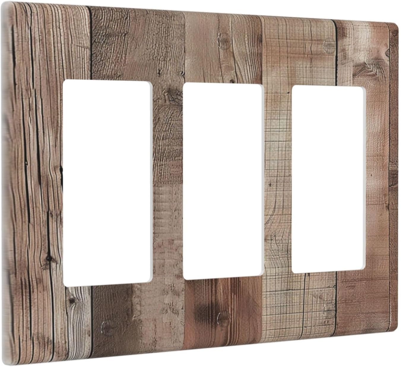 Decorative Outlet Covers Retro Wood Plank Vintaga Wooden Board 3 Gang Wall Plate Triple Rocker Light Switch Cover Plate Jumbo Electrical GFCI Faceplate for Bedroom Home Decor