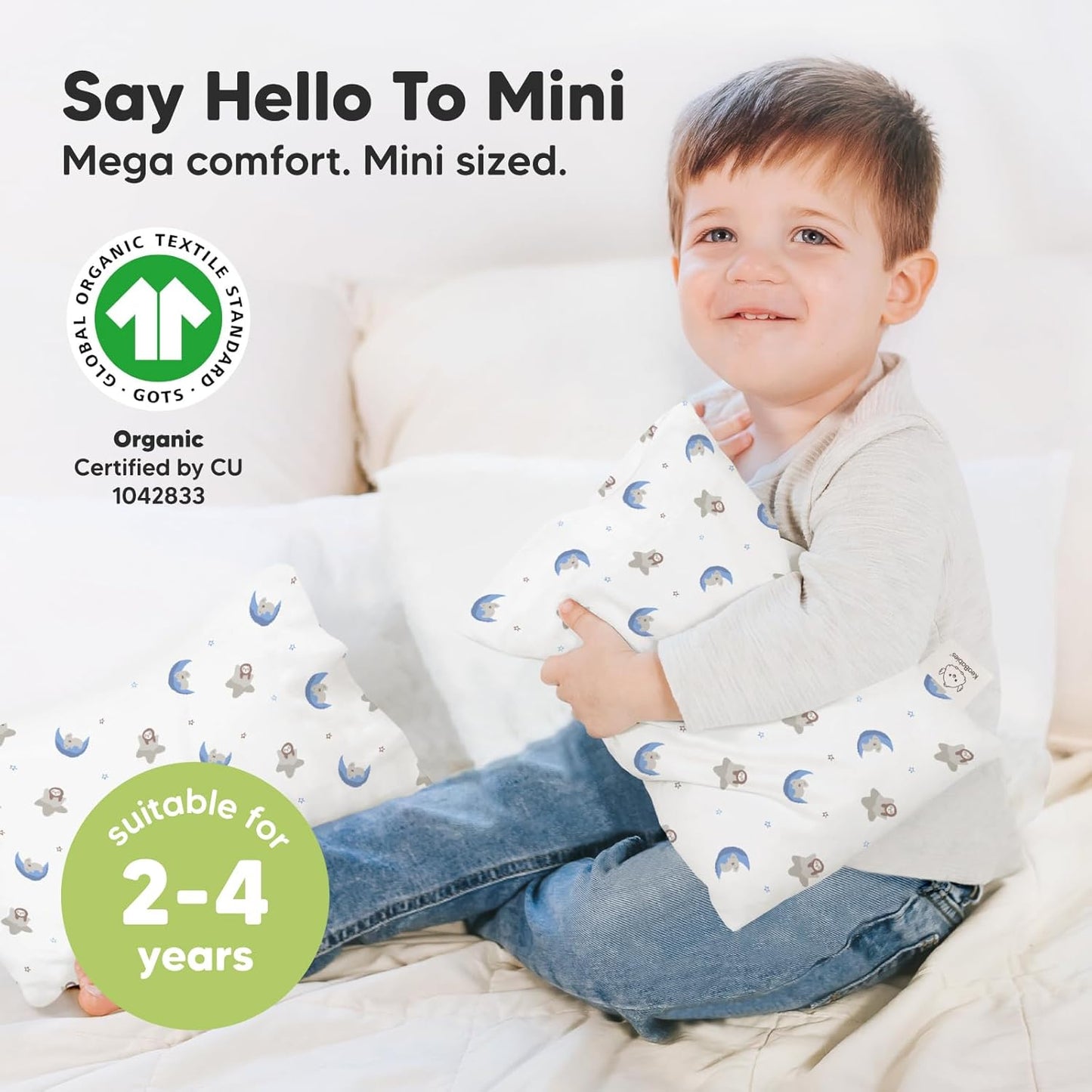 Mini Toddler Pillow with Pillowcase - 9x13 My Little Dreamy Travel Kids Pillow for Sleeping, Toddler Bed, Small, Tiny, Organic Cotton Pillowcase, Soft & Breathable, Kids 2-4 Years Old(Space Drift)