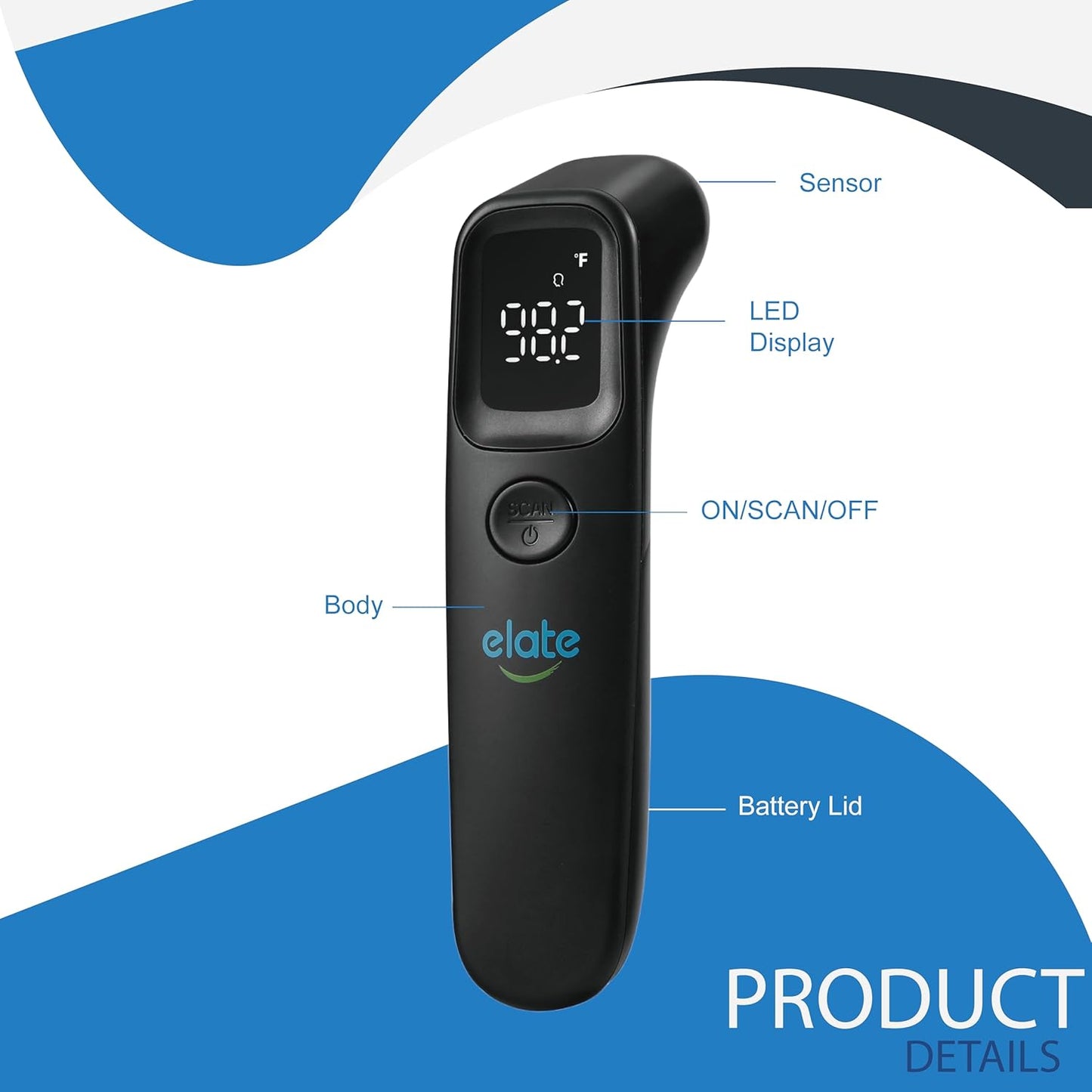 Elate Non-Contact Forehead Thermometer for Adults and Kids, No-Touch Digital Baby Thermometer for Infants/Newborns, Medical Grade, FSA HSA Eligible, Touchless Temporal Thermometer for Fever