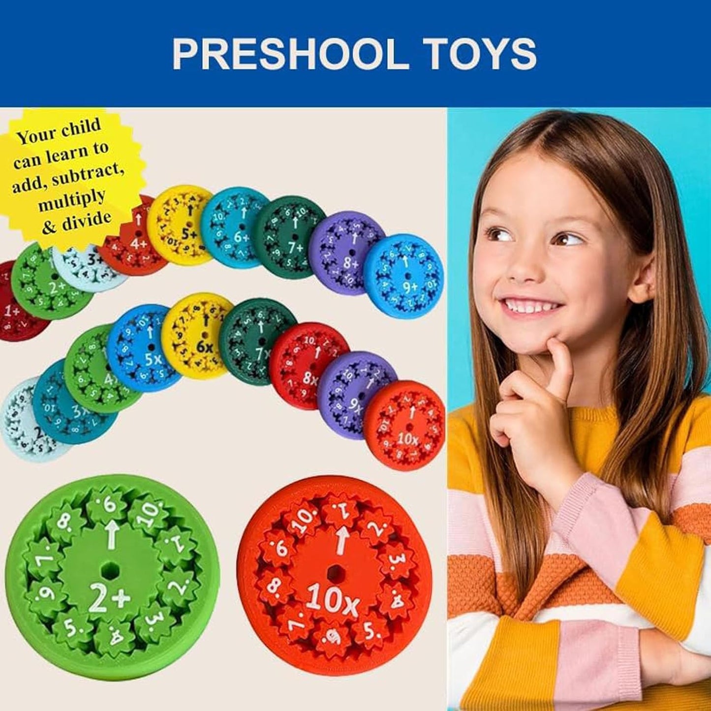 18 Pack Math Fidget Spinner，Numbers Addition & Subtraction Fidget Spinner,Math Addition Game for Kids 3+，Division & Multiplication Learning Fidget， Math Game for Home School Classroom