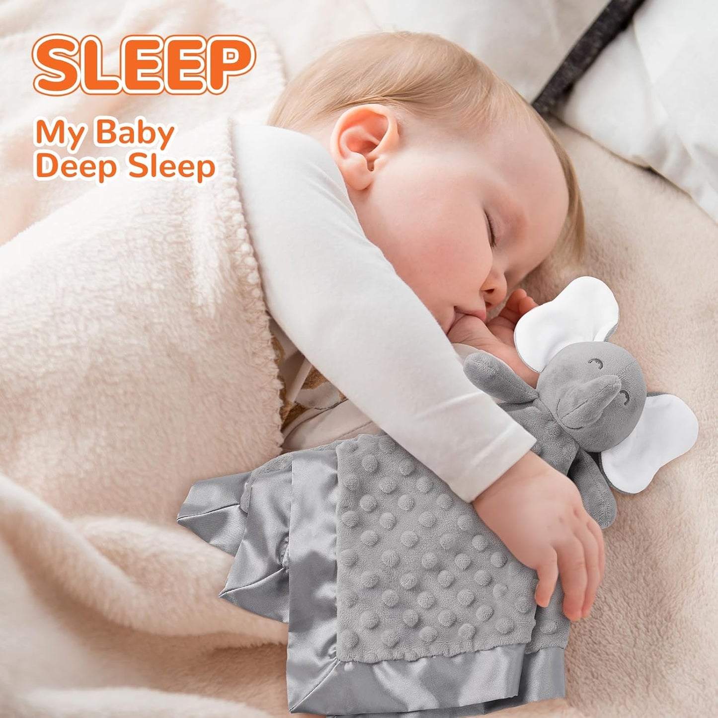Loveys for Babies, Soft Baby Security Blanket Lovies for Babies, Stuffed Animals Blankie for Newborn Infant with Baby Snuggle Toy, Boys Gilrs Gifts Gray Elephant Security Blanket 16 Inch