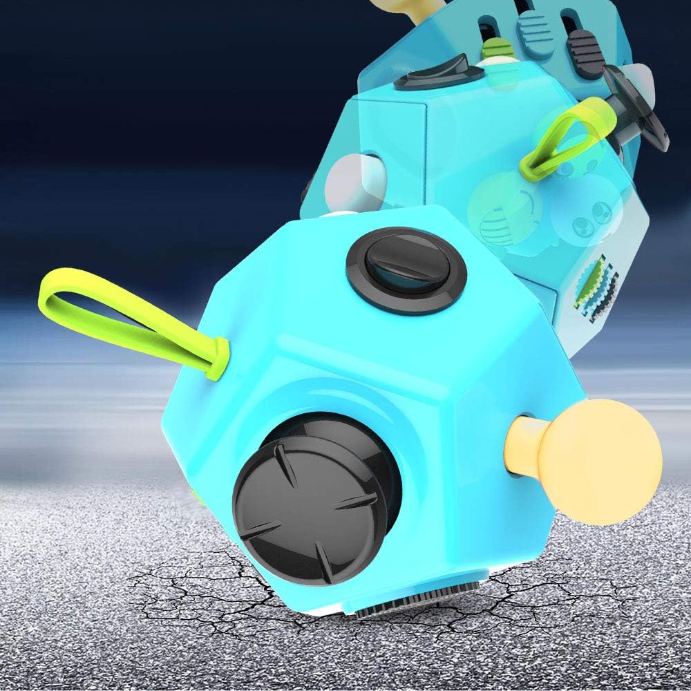 Fidget Dodecagon –12-Side Fidget Toys Cube Relieves Stress and Anxiety Anti Depression Cube for Children and Adults with ADHD ADD OCD Autism (B3 Blue Sky)
