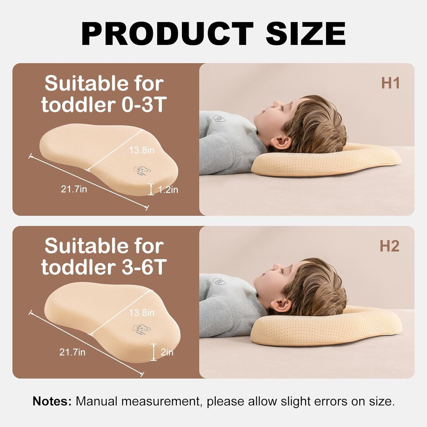 Reidio 1pc Toddler Silicone Pillow Breathable Toddler Pillow with Removable Cotton Pillowcase Kids Pillows for Sleeping Machine Washable (Blue, H2)