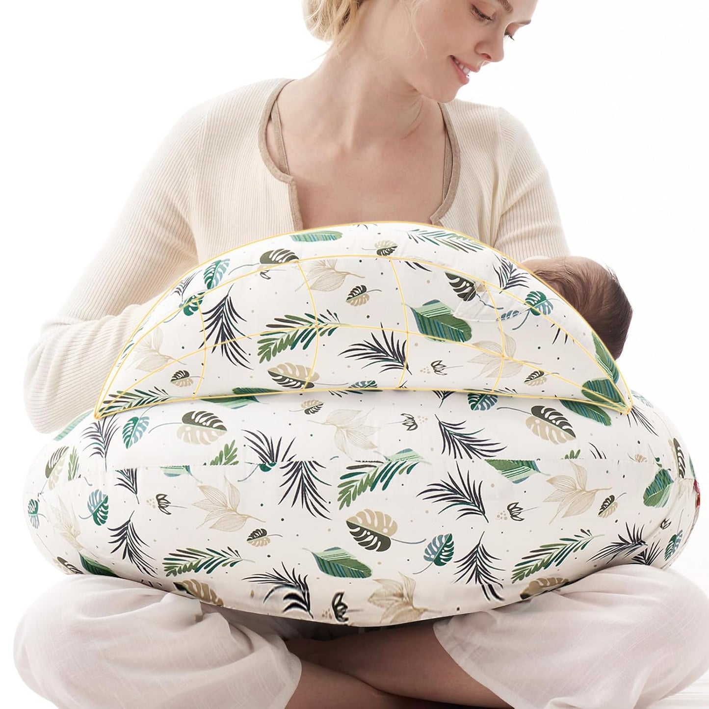 Momcozy Pioneering Safety Fence Nursing Pillow for Breastfeeding- Wider Feeding Pillows for More Support for Mom & Baby- Easier Nursing & Hand Free- Fit for All, Removable Cotton Cover