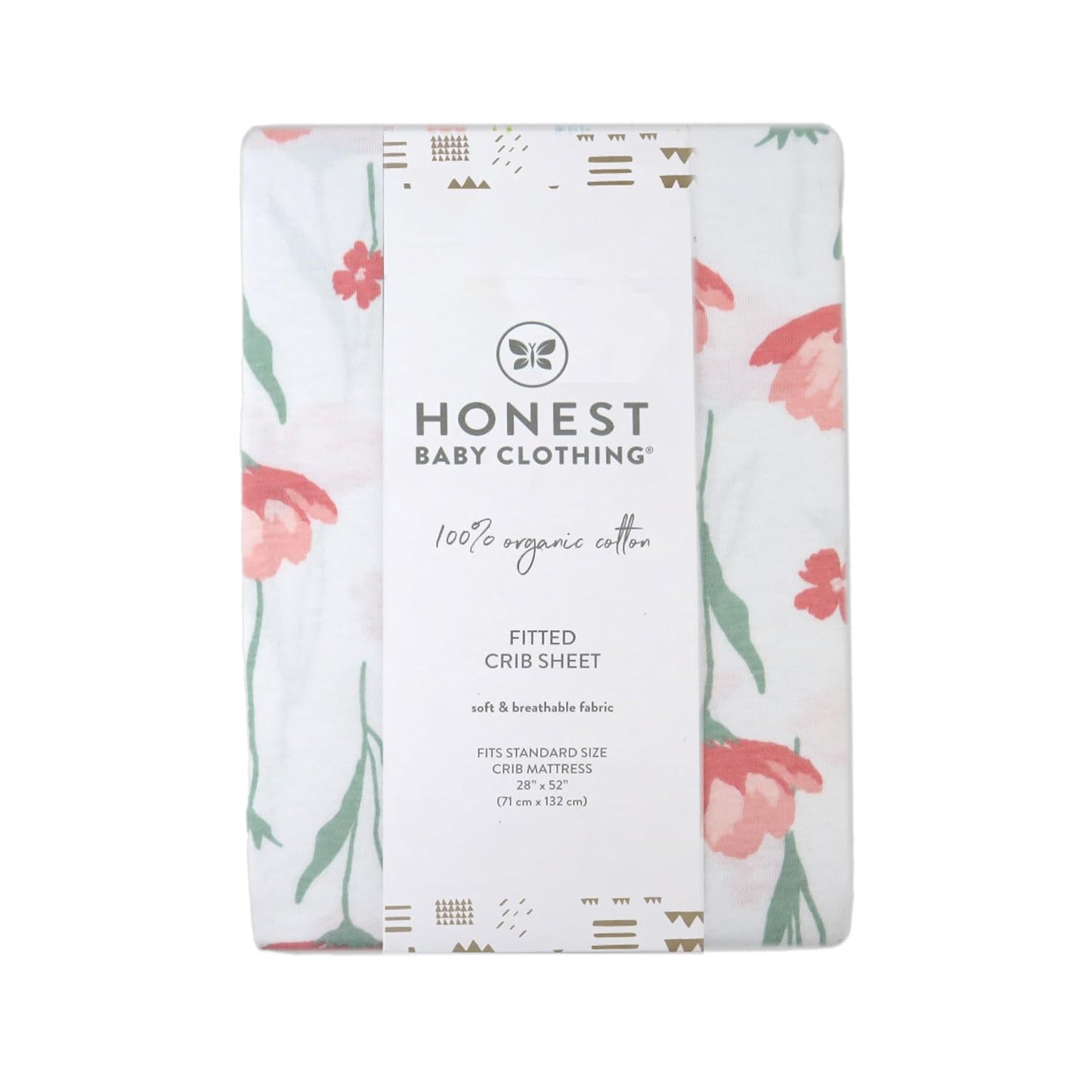 HonestBaby Unisex-Baby Fitted Crib Sheets Set Standard Mattress, 100% Organic Cotton Baby Boys, Girls, Neutral, 1 Pack - Flower Power, One Size