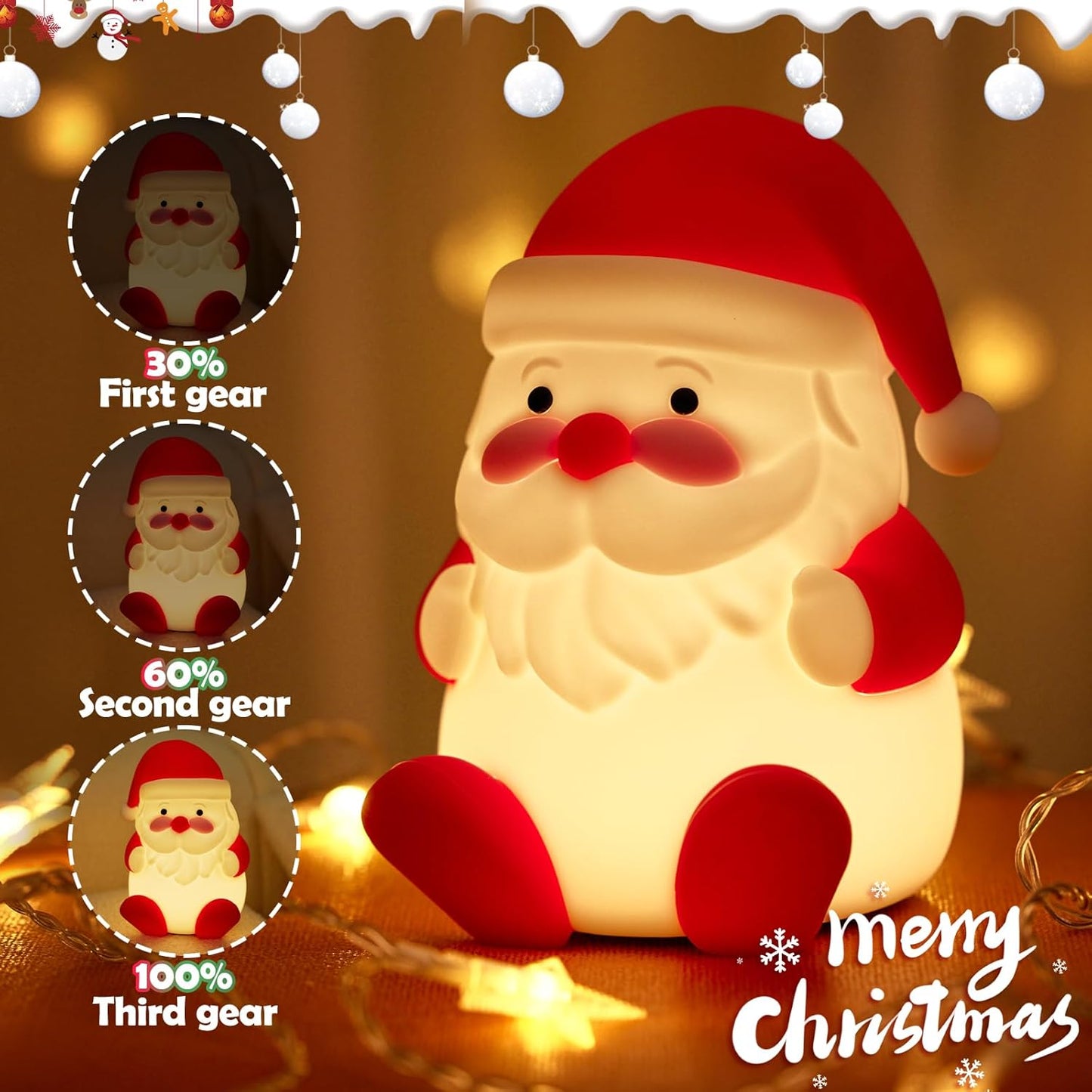 Rechargeable LED Christmas Gift Night Light - 3 Level Dimmable Touch Lamp for Nursery and Kids Room Decor - Perfect Sleep Aid and Gift