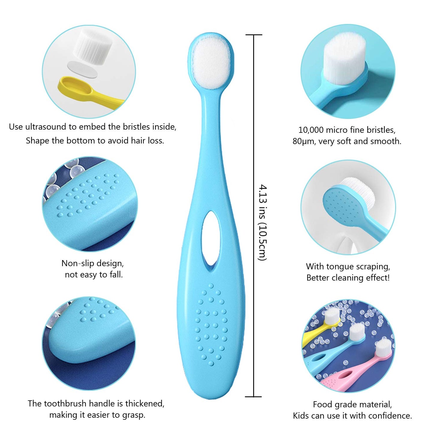 EasyHonor Baby Toothbrush for Age 1-3 Years Old, Extra Soft Toothbrush with 10000 Floss Bristle for Toddler Gum Care. (4Pcs)