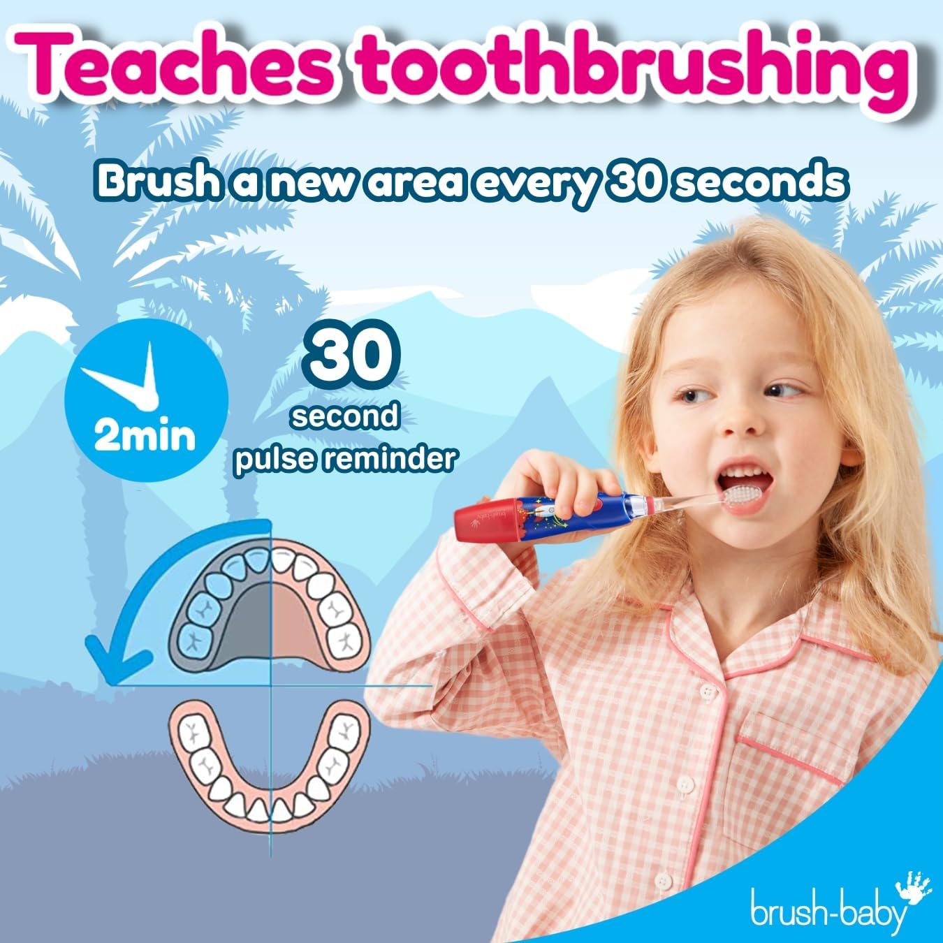Brush‑Baby - KidzSonic Dinosaur Kids Electric Toothbrush for Ages 3+ with Disco LED Lights, Gentle Sonic Vibrations, 2-Minute Smart Timer & 30‑Second Pulse Reminders – AAA Battery Included