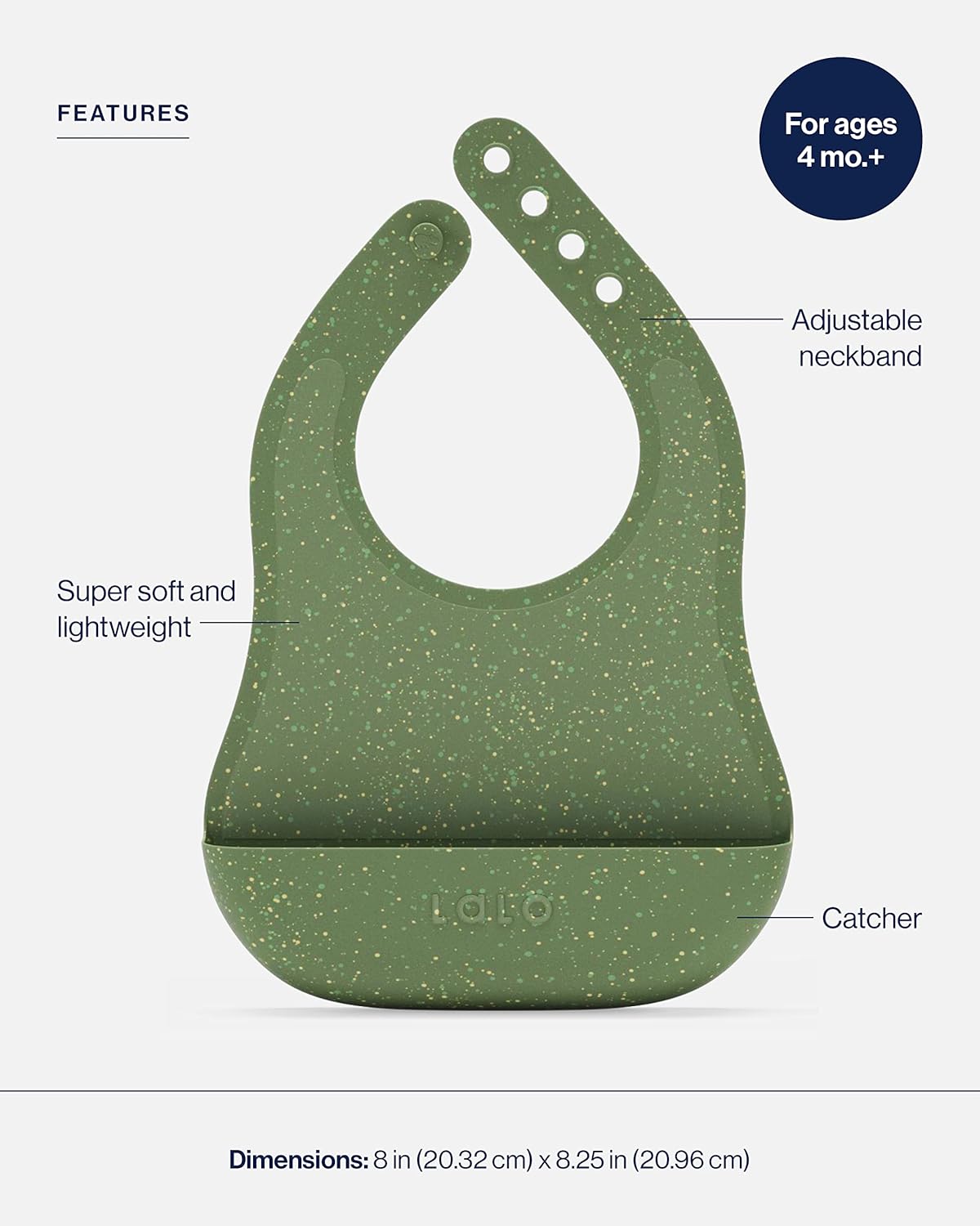 Lalo The Bib - Waterproof, Non-Toxic Silicone Baby Bib with Adjustable Neck Band & Silicone Food Pouch Catcher, Set of 2