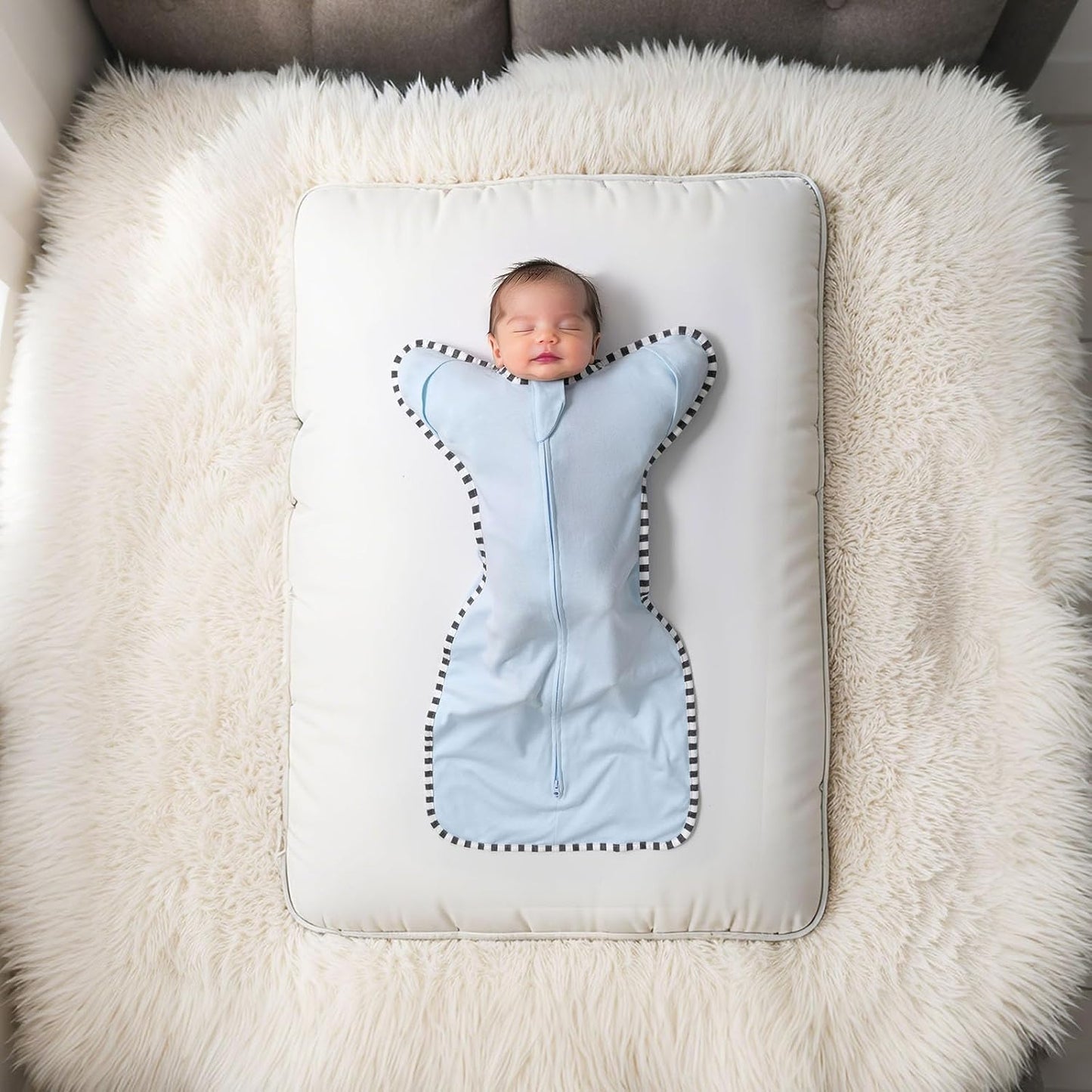 Transition Swaddle, 2 Pack 100% Cotton Baby Sleep Sack, 2-Way Zipper Infant Arm Up Swaddle for Newborn Baby Boys Girls (Blue + Green, S(0-3 Months))