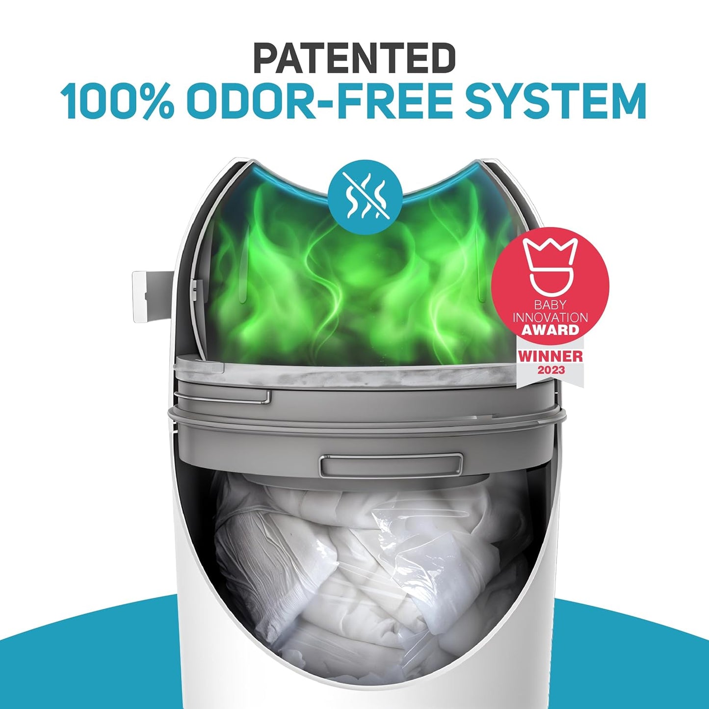L.A. Baby Magic Diaper Pail - Patented 100% Odor-Free System with Child-Safe Lock - Award-Winning Design - No Refills Required - Works with Regular Trash Bags - White