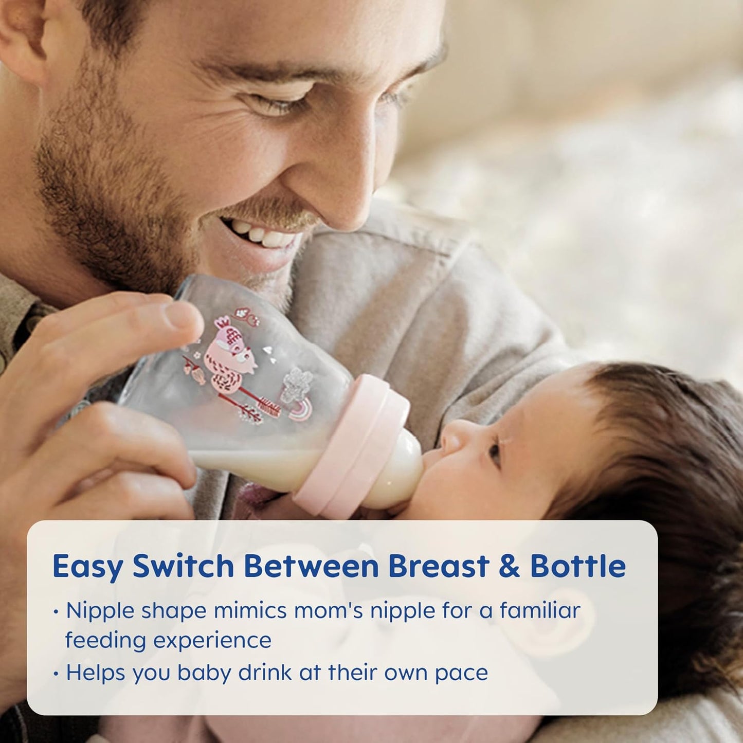 MAM Feel Good Medium Flow Premium Glass Baby Bottles, Easy Switch Between Breast and Bottle, 9oz, 2+ Months, Unisex, 1 Pack