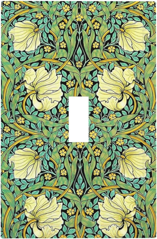 Decorative Light Switch Cover William Morris Vintage Floral Yellow Flowers Green Leaf 1 Gang Single Toggle Device Electrical Faceplate Switchplates Decorator Outlet Wall Plate for Bedroom