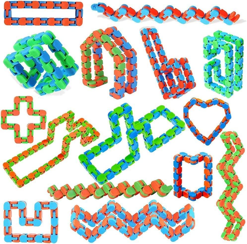 96pcs Random 24 Links Wacky Tracks Snap and Click Fidget Toys, Finger Sensory Toys, Snake Puzzles for Stress Relief, Party Bag Fillers, Party Favours, Random Color，Party Supplies，Carnival Gift