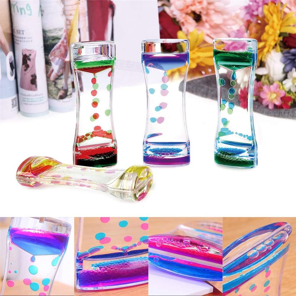 Liquid Motion Bubbler Timer and Moving Sand Art Picture 2 Pack Colorful Hourglass Liquid Bubbler Art Toys Activity Calm Relaxing Desk Toys Voted Best Gift!