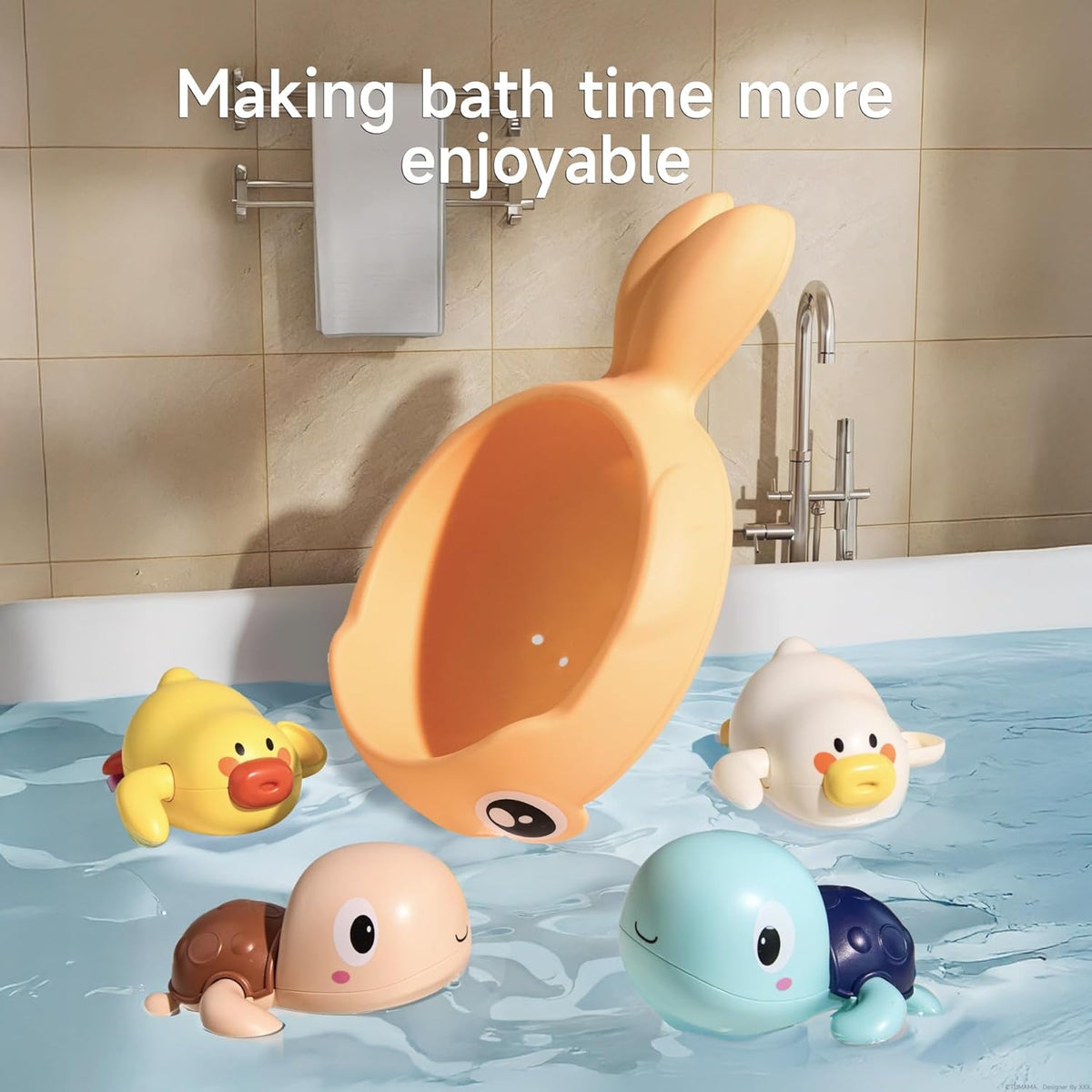 TUMAMA Bath Toys - Infant Garden & Elephant Baby Shower Bathtime,Kids Water Spinner for Tub Pool, 4 Bathtub Wind-Up Toys, Infant 0 3 6 9 Month Newborn Xmas Gift