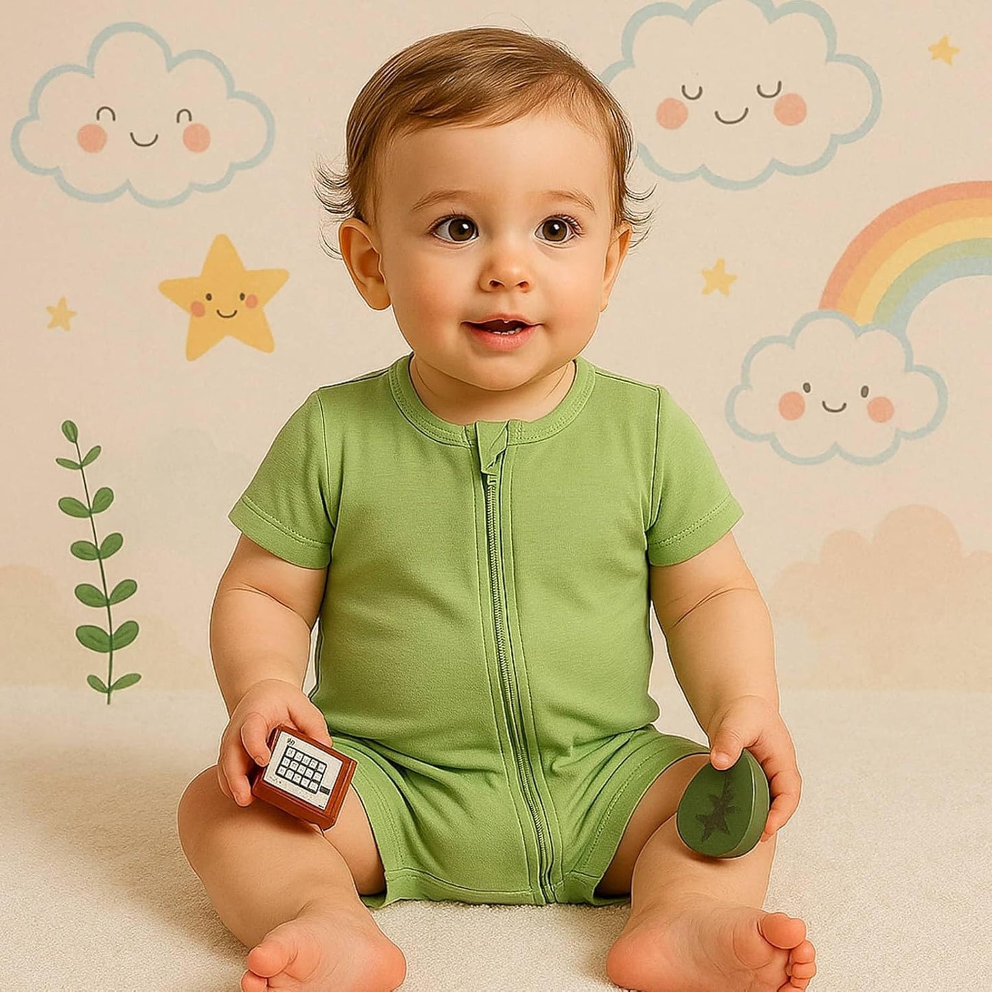 OPAWO Bamboo Baby Pajamas 3 Pack, Double Zipper Bamboo Sleepers for Baby Boy Girl Romper, Toddler Summer Clothes Outfit 0-24M