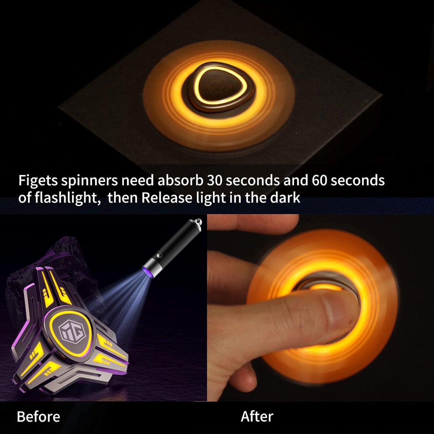 INNÔPLUS Fidget Spinner, Fidget Spinners for Kids, Fidget Spinners Cool, Fidget Light Up Spinner, Stress Anxiety ADHD Relief Figets Toy, Metal Finger Hand Spinner Toy with Luminous Light