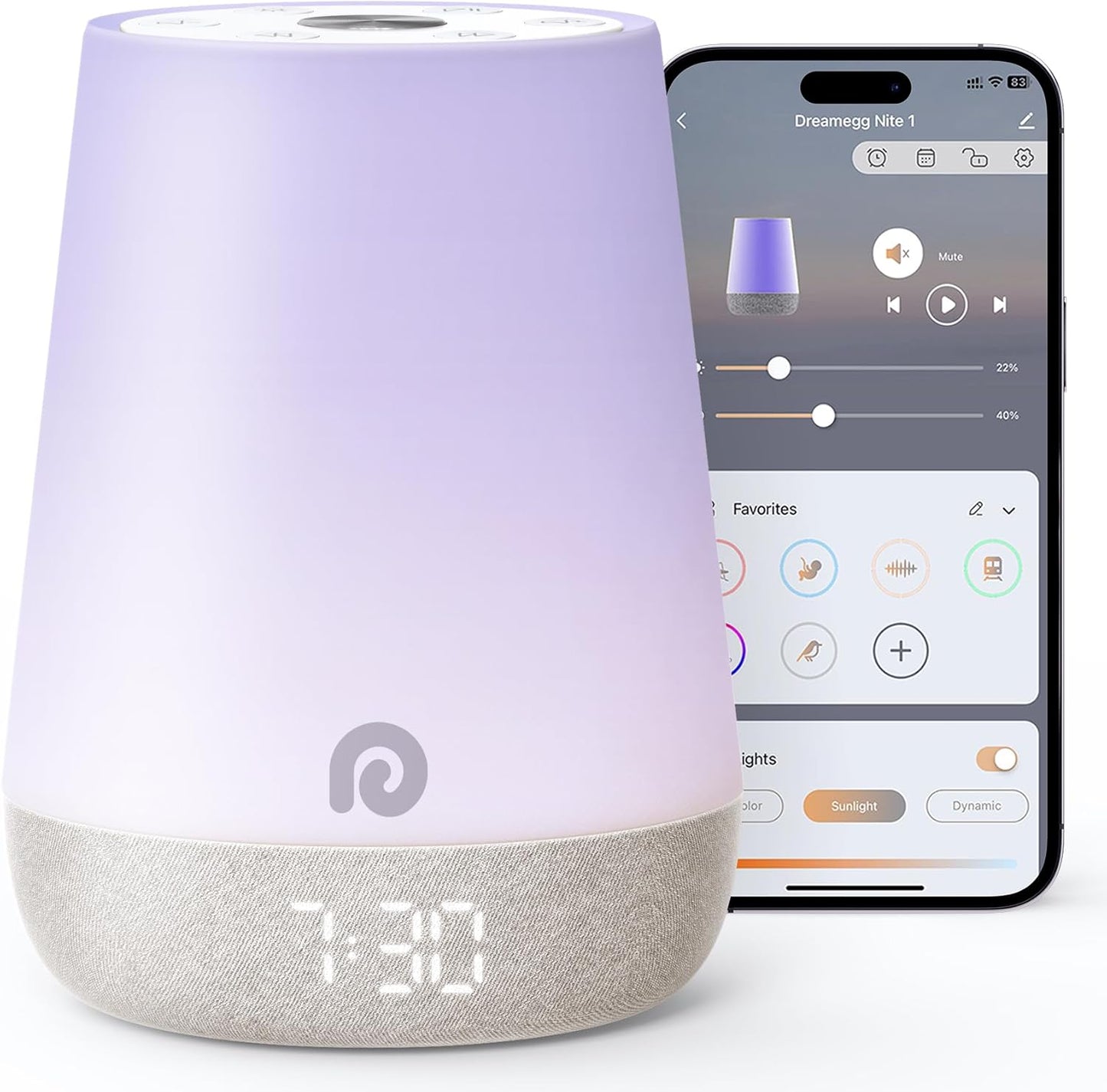 Dreamegg Nite 1 - Baby Sound Machine, Sleep Trainer, Night Light for Kids, Ok to Wake Alarm Clock, 34 Soothing Sounds, App Control, White Noise Sound Machine for Baby Kids Toddler Nursery(Joyous Bird)