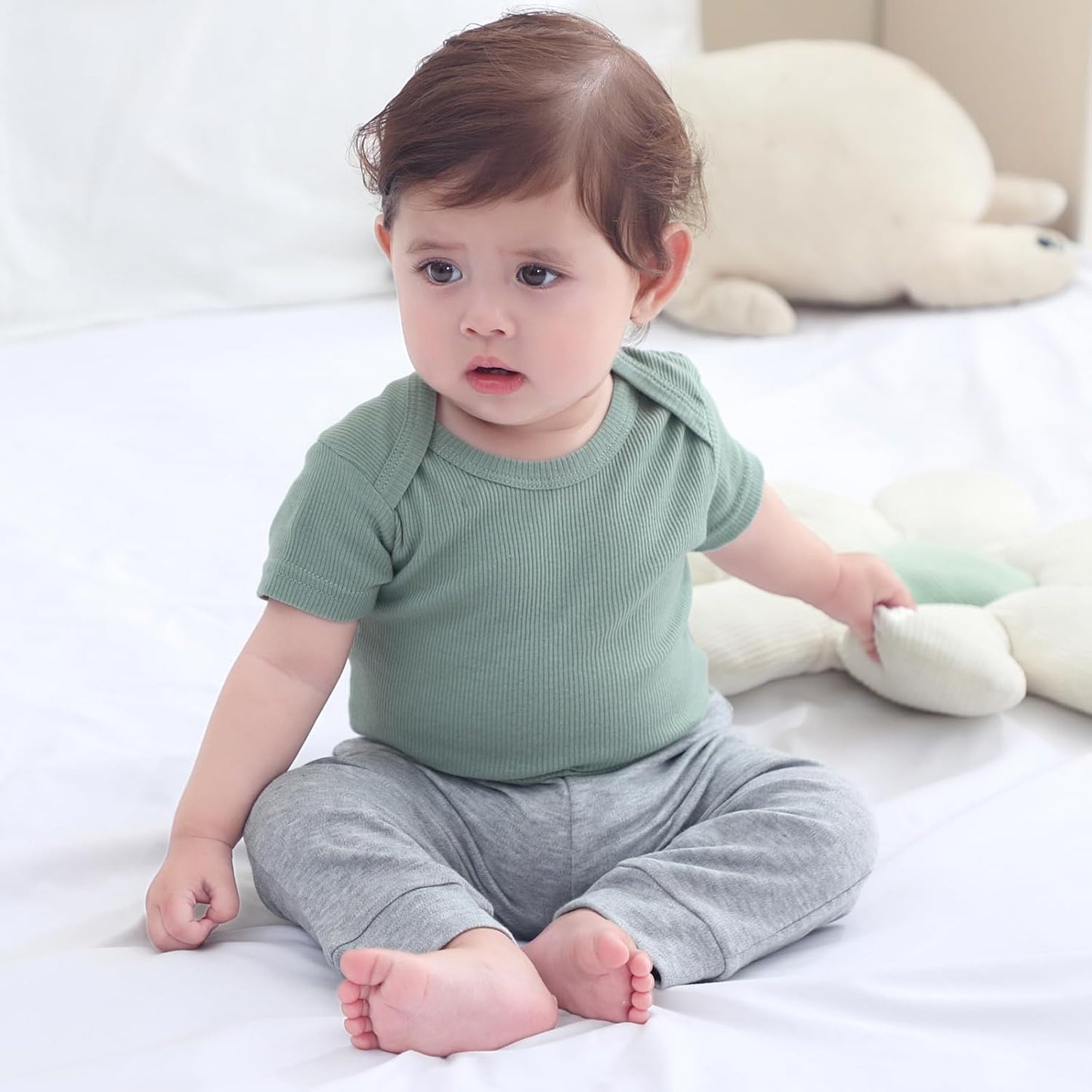 Baby Bodysuit and Pant Set 6-pcs Ribbed Soft Infant Boy Girl Clothes Outfits