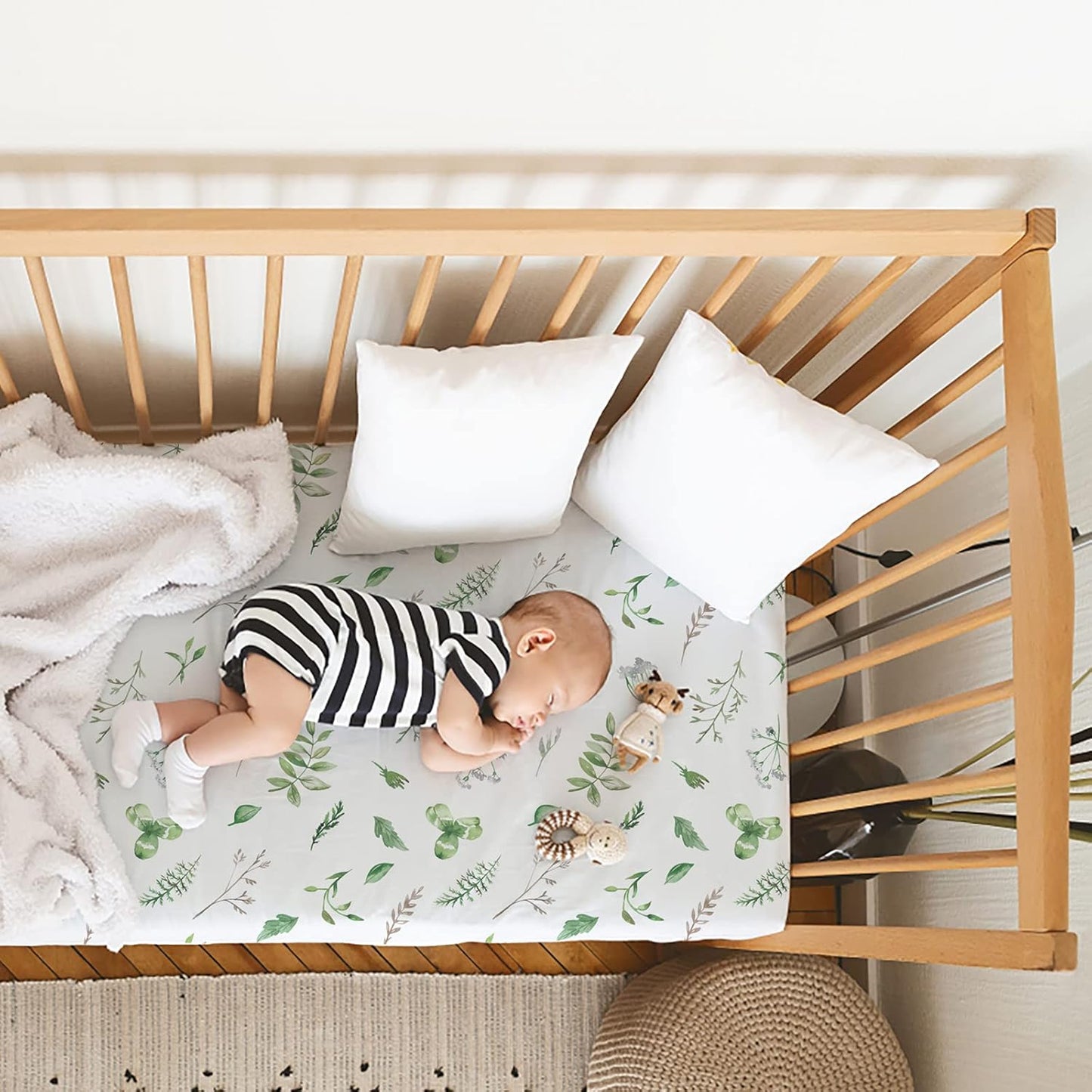 Gllquen Baby Bassinet Sheets 4 Pack, Breathable Cozy Fitted Mattress Sheet, Elastic Travel Crib Fashionable Floral Pattern, Standard Cradle Safe Sheets for Baby Boys Girls 32"x16"(Greenery)