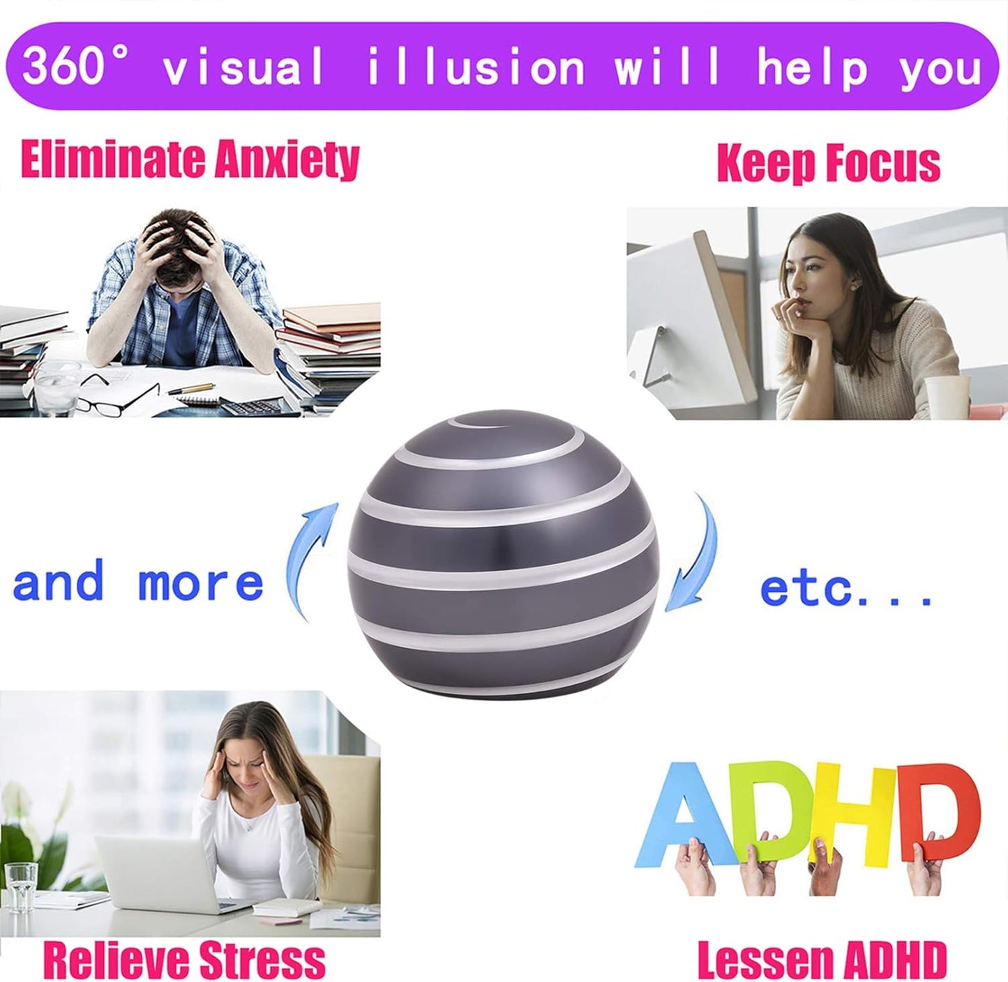 Desk-Fidget-Kinetic-Toys Cool-Gadgets: Cool-Stuff Thing Game Toy for Adult Teen Children Kid, Optical-Illusion Stress Relief Gifts for Man Women Home Office School Christmas Spinning Up 180 Seconds